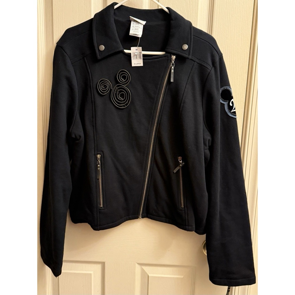 Authentic Disney Parks Mickey Mouse Jacket Black Zipper Patch Sequin Women's XL